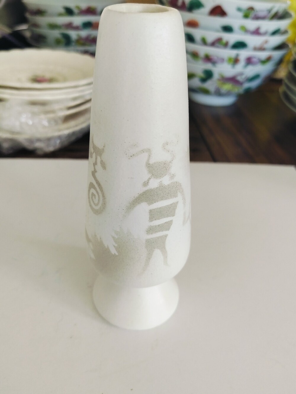 Vintage Navajo Etched Folk Art Studio Pottery Bud Vase by Lyn Dine